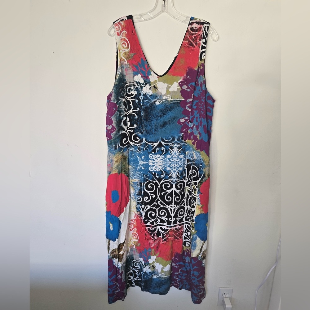 Art Simply Printed Sleeveless Dress Multicolor Lined V-Back M